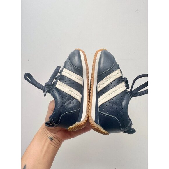 Kids' BABY GAP Navy Blue Leather White Striped Sneakers, Size 5 - Picture 8 of 12